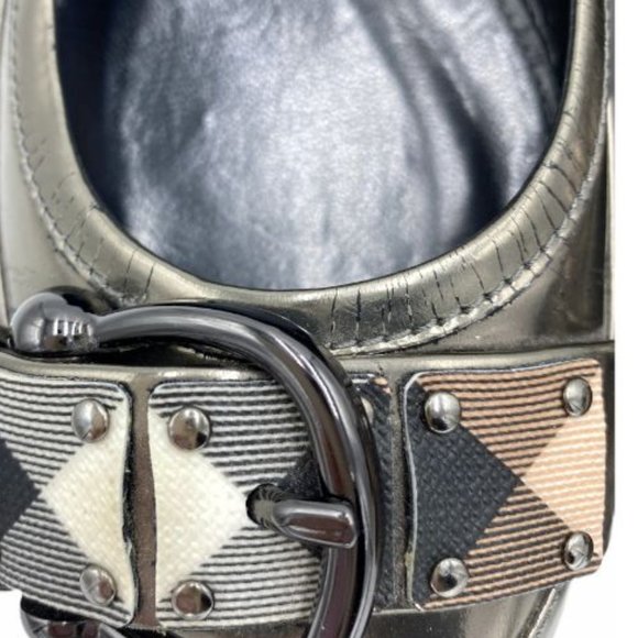 SOLD Burberry Patent Novacheck Silver Buckle Flats - Picture 6 of 12